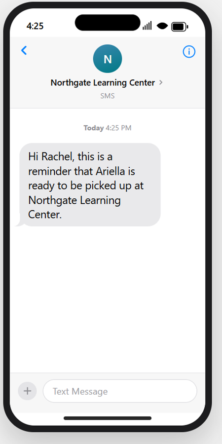 Automated pickup text a parent receives